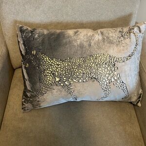 Gray Velvet Pillow with Leopard Design